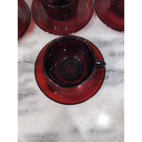 Arcoroc Glass Teacups & Saucers, Ruby Red Set, MCM Tea Set, French Glassware‎ - Picture 6 of 11